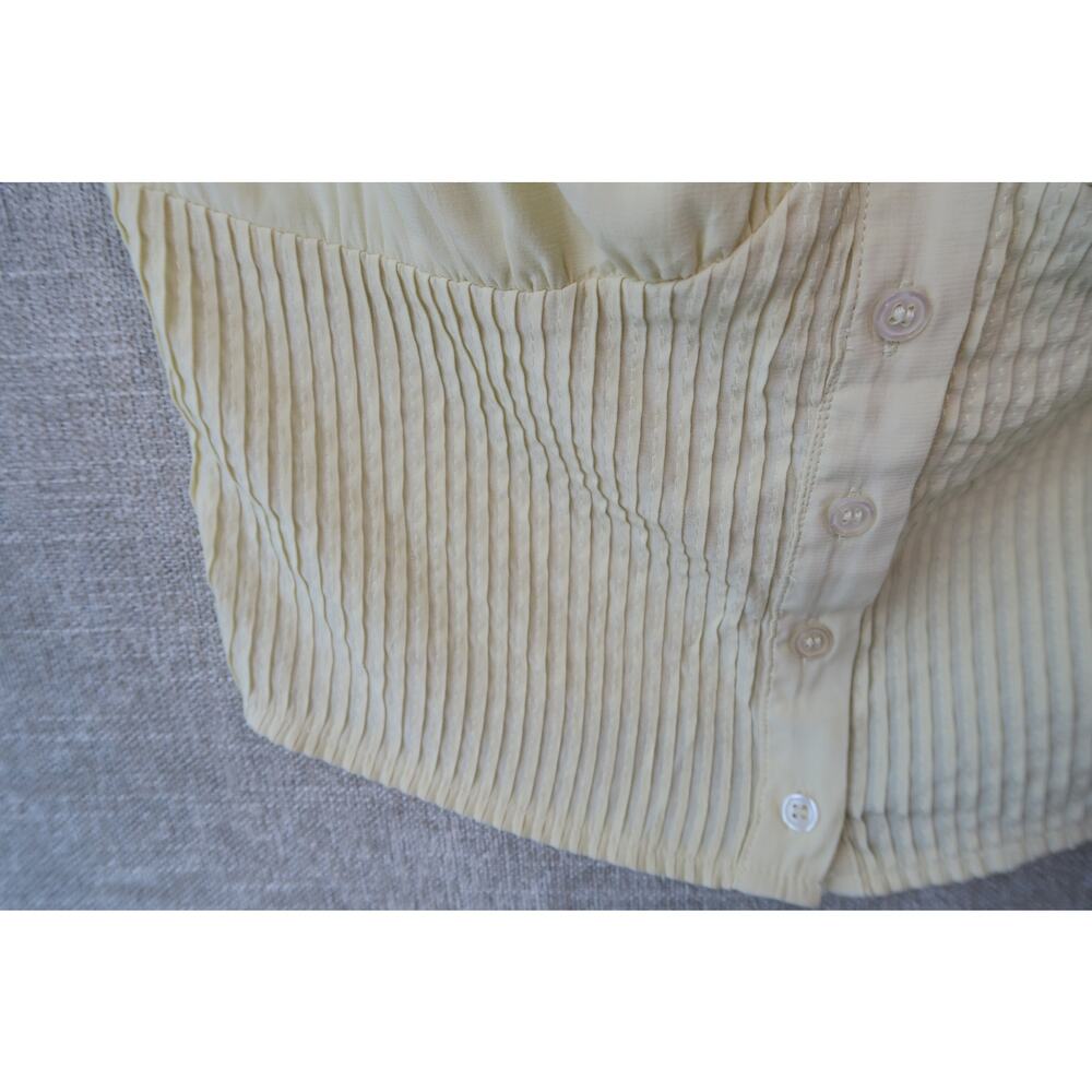 Et Clet Butter Yellow Puff Sleeve Button-Front Crop Top with Lace Trim - Picture 3 of 6